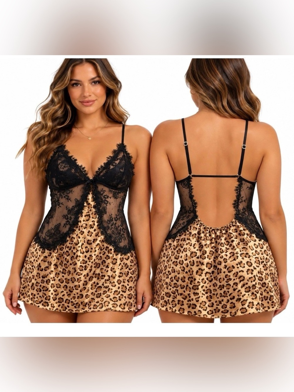 Victoria's Secret Very Sexy Leopard Satin Lace Chemise S Gold Black Babydoll Y2K